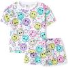 The Children’s Place Girls’ Short Sleeve Top and Shorts,2 Piece Pajama Set(Rainbow Faces)