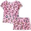 The Children’s Place Girls’ Short Sleeve Top and Shorts,2 Piece Pajama Set(Sparkle Pink Leopard)