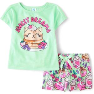 The Children’s Place Girls’ Short Sleeve Top and Shorts,2 Piece Pajama Set(Sweet Dreams)