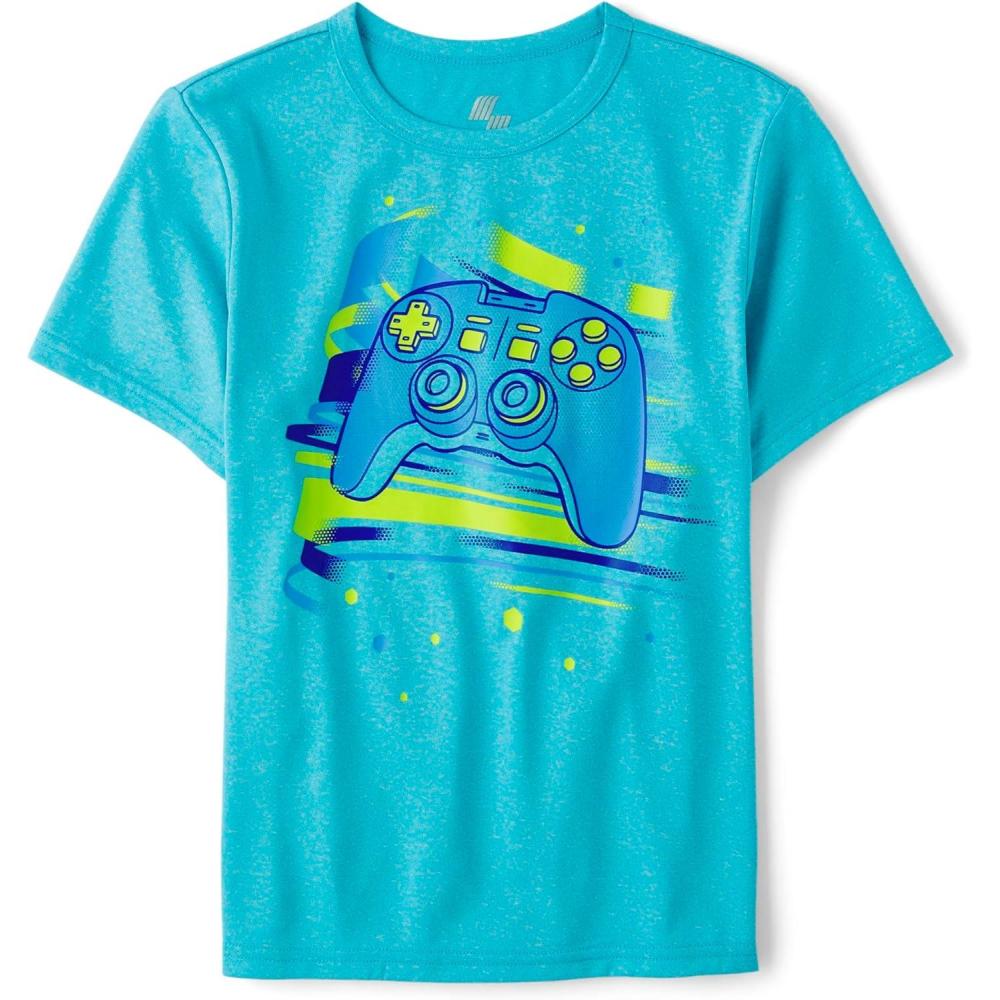 imageThe Childrens Place Boys Active Performance Short Sleeve TShirtAtlantis Blue