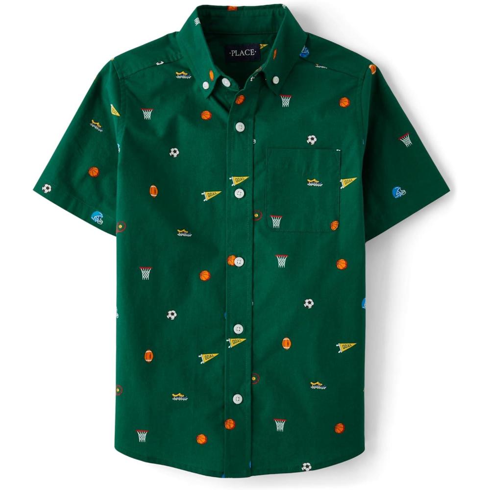 imageThe Childrens Place Boys Short Sleeve Poplin Button Down ShirtSpruceshad Doodle