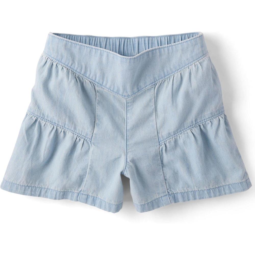 imageThe Childrens Place Girls Pull on Denim ShortsDream Wash Tiered