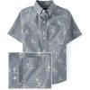 The Children’s Place Boys’ Short Sleeve Poplin Button Down Shirt(Federal Blue)