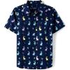 The Children’s Place Boys’ Short Sleeve Poplin Button Down Shirt(Tidal Bunny)