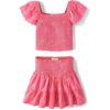 The Children’s Place Girls’ Smocked Top and Skirt 2 Piece Set(In the Pink)