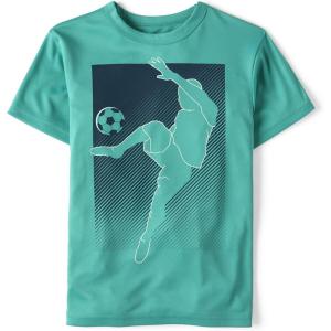 The Children’s Place Boys’ Active Performance Short Sleeve T-Shirt(Blue Soccer)