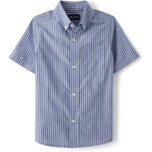 The Children’s Place Boys’ Short Sleeve Poplin Button Down Shirt(Blue Stripe)