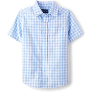 The Children’s Place Boys’ Short Sleeve Poplin Button Down Shirt(Breeze Gingham)