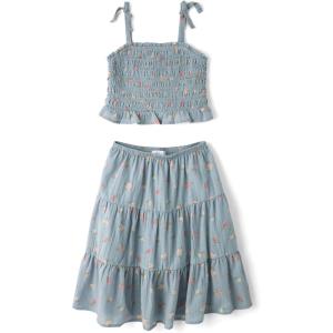 The Children’s Place Girls’ Smocked Top and Skirt 2 Piece Set(Dusty Robin)