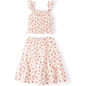 The Children’s Place Girls’ Smocked Top and Skirt 2 Piece Set(Simply White)