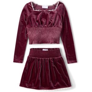 The Children’s Place Girls’ Smocked Top and Skirt 2 Piece Set(Sugar Beet Velour)
