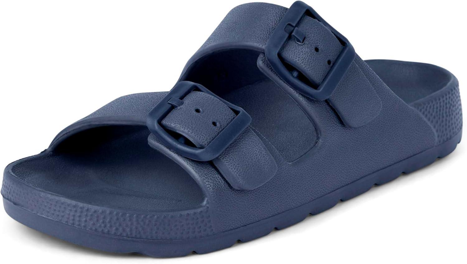 imageThe Childrens Place Boys Boys Everyday Slip on Double Buckle Slide SandalsNavy