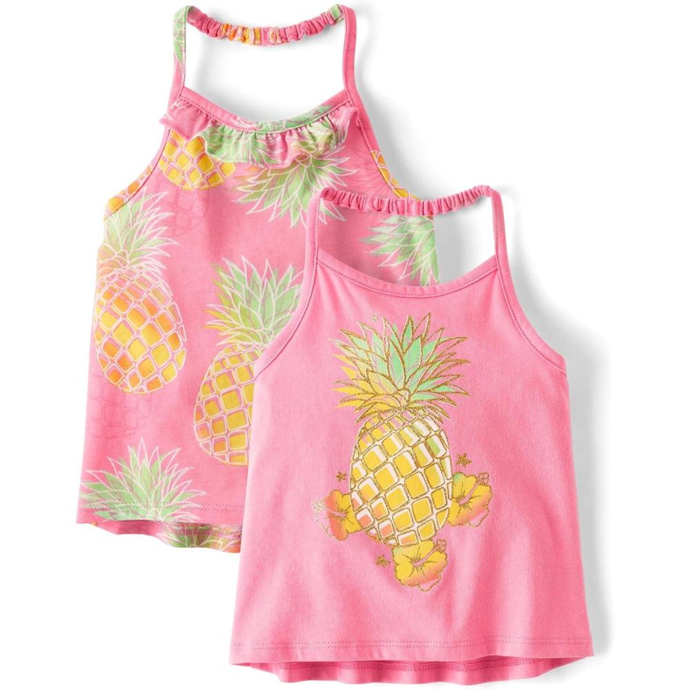 imageThe Childrens Place Baby Girls and Toddler Halter Tank TopsBright Pink Pineapple 2pack