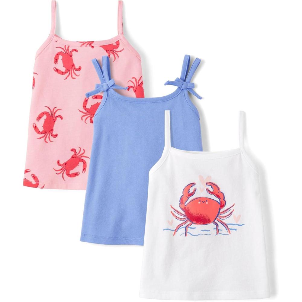 imageThe Childrens Place Baby Girls and Toddler Strappy Summer Tank TopsCrabs 3pack