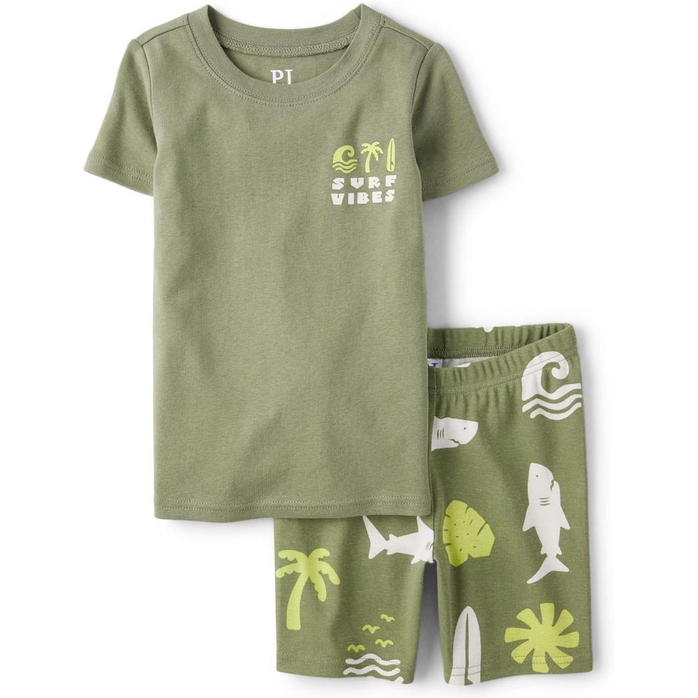 imageThe Childrens Place Boys 100 Cotton Sleeve Top and Shorts 2 Piece Pajama SetCapers