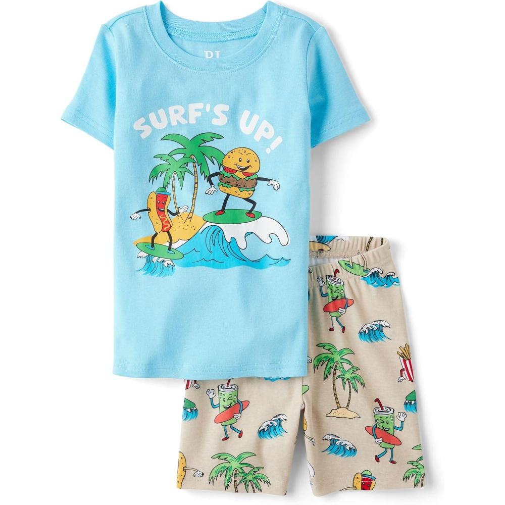 imageThe Childrens Place Boys 100 Cotton Sleeve Top and Shorts 2 Piece Pajama SetSummer Vibes