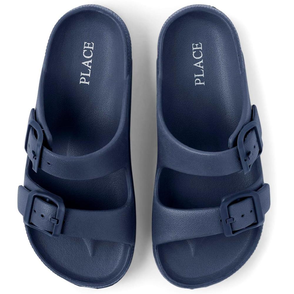 imageThe Childrens Place Boys Boys Everyday Slip on Double Buckle Slide SandalsNavy