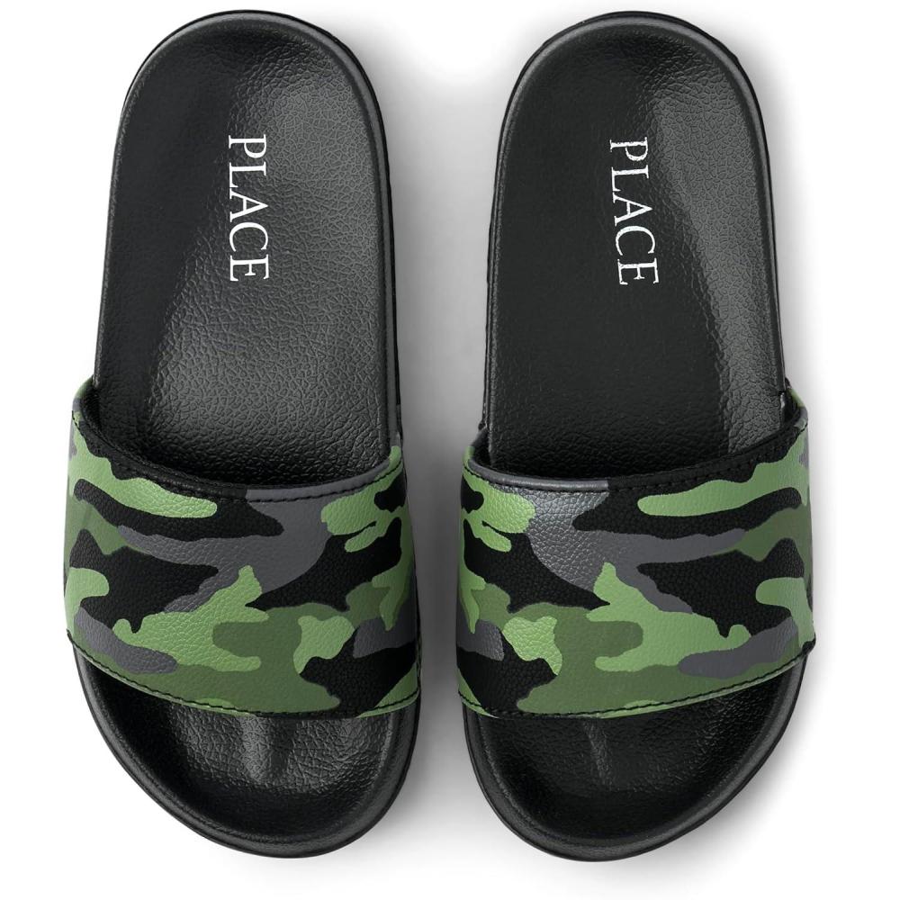 imageThe Childrens Place Boys Boys Everyday Slip on Slide SandalsGlow Camo
