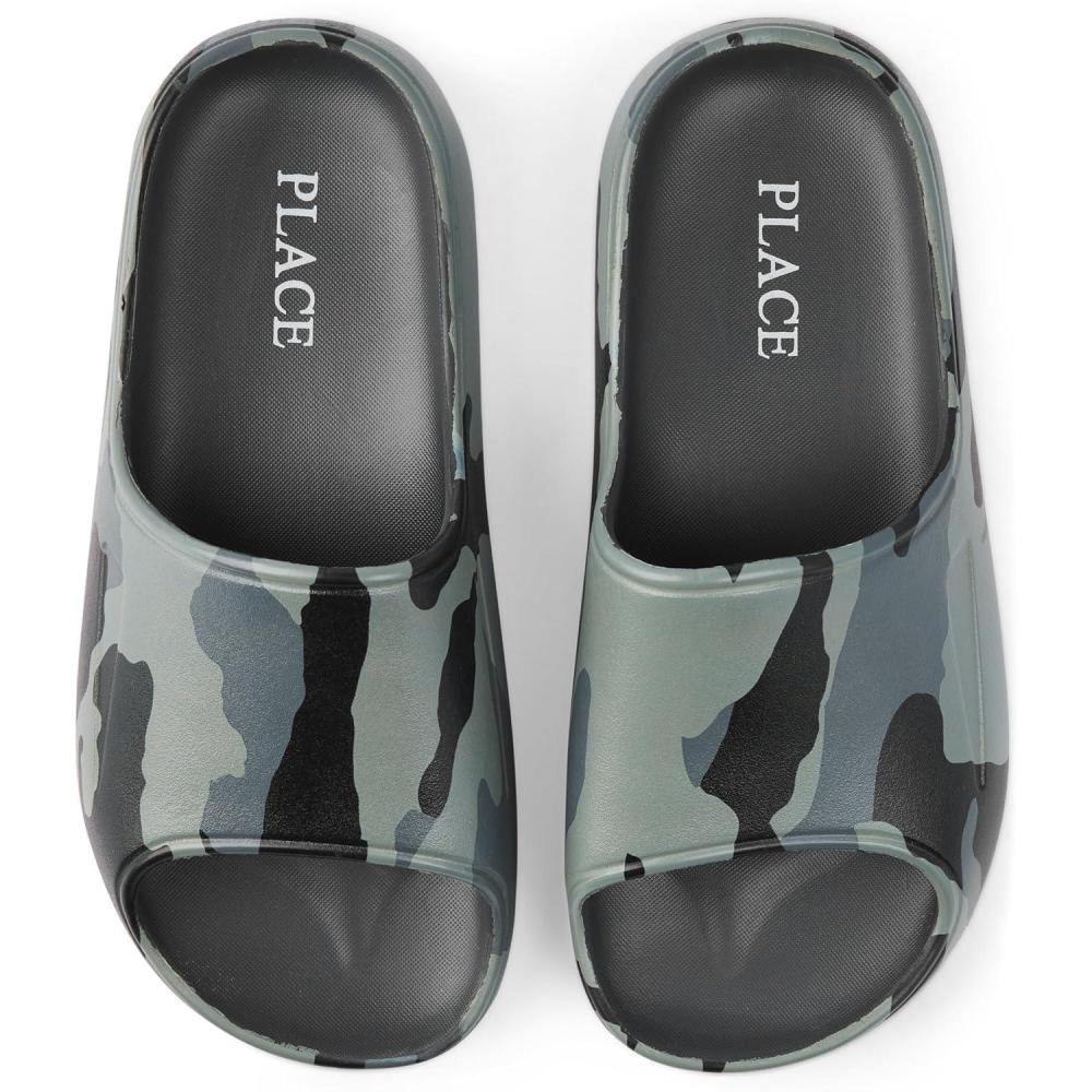 imageThe Childrens Place Boys Boys Everyday Slip on Slide SandalsGrey Camo