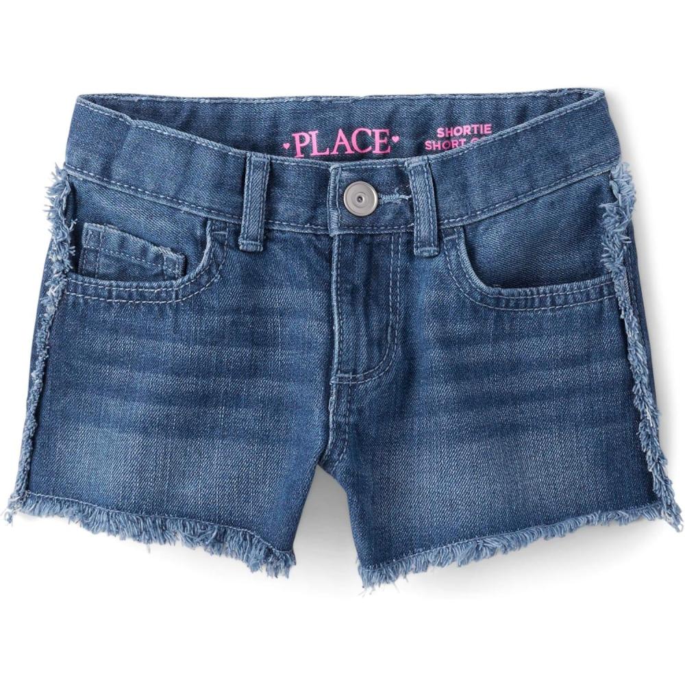 imageThe Childrens Place Girls Denim Shortie ShortsRuby Frayed Seam