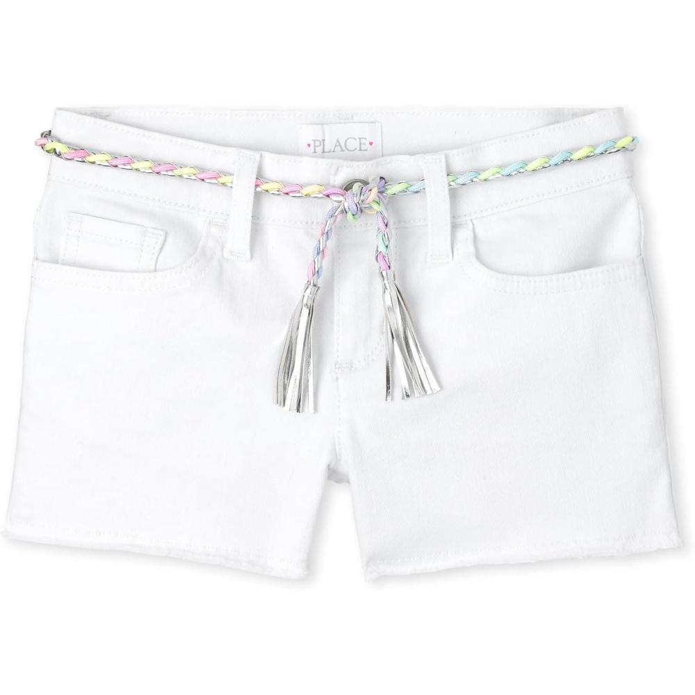 imageThe Childrens Place Girls Denim Shortie ShortsWhite Belted