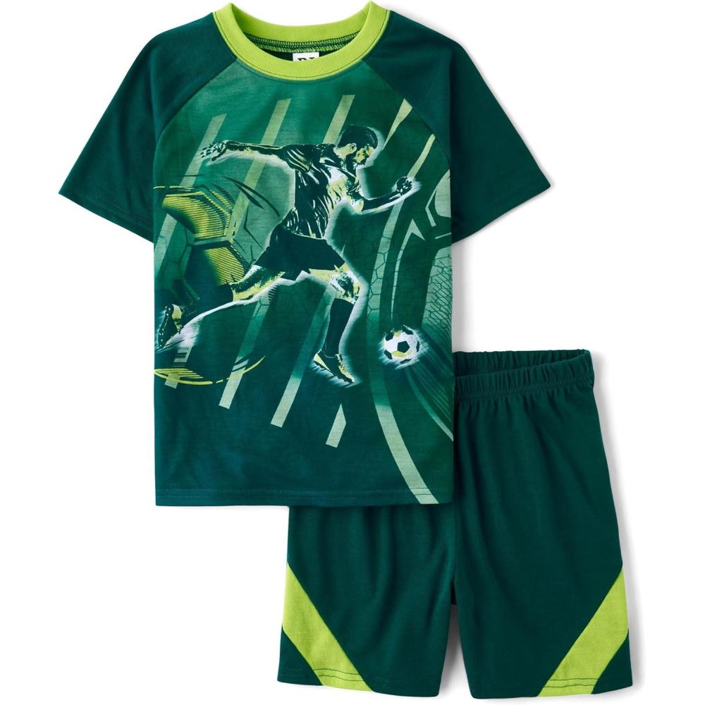 imageThe Childrens Place boys Short Sleeve Top and Shorts2 Piece Pajama SetRacing Green