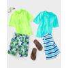 The Children’s Place Boys’ Short Sleeve Rashguard and Swim Trunk, 2-piece Set(Green Palms)