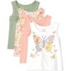 The Children’s Place Baby Girls’ Toddler Girls Everyday Tank Tops(White/Green/Floral/Pink 4-pack)