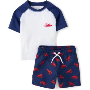 The Children’s Place Baby Boys’ and Toddler Short Sleeve Rashguard and Bottoms(Lobsters)