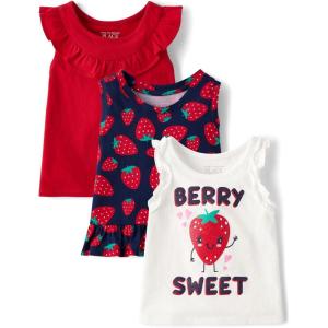 The Children’s Place Baby Girls’ Toddler Girls Everyday Tank Tops(Sweet Strawberry 3-pack)