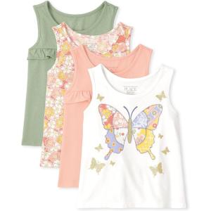 The Children’s Place Baby Girls’ Toddler Girls Everyday Tank Tops(White/Green/Floral/Pink 4-pack)