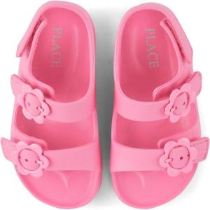 The Children’s Place Baby Girls and Toddler Everyday Double Buckle Slide Sandals with Backstrap(Pink Flower)