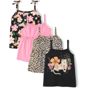 The Children’s Place Baby Girls’ and Toddler Strappy Summer Tank Tops(Cheetah 4-pack)