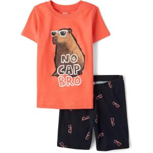 The Children’s Place Boys’ 100% Cotton Sleeve Top and Shorts 2 Piece Pajama Set(Capybara)