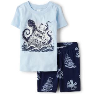 The Children’s Place Boys’ 100% Cotton Sleeve Top and Shorts 2 Piece Pajama Set(Octopus)
