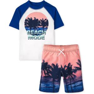 The Children’s Place Boys’ Short Sleeve Rashguard and Swim Trunk, 2-piece Set(Quench Blue)