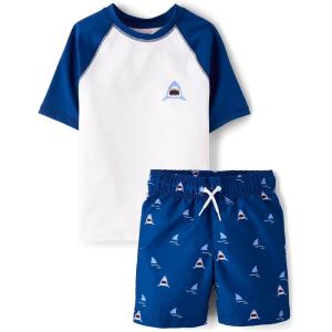 The Children’s Place Boys’ Short Sleeve Rashguard and Swim Trunk, 2-piece Set(Tidal Sharks)