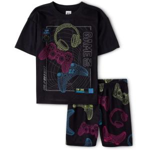 The Children’s Place boys Short Sleeve Top and Shorts,2 Piece Pajama Set(Neon Gamer)