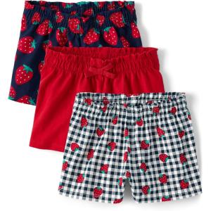 The Children’s Place,Baby Girls,and Toddler Girls Paper Bag Shorts(Strawberry Gingham 3-pack)