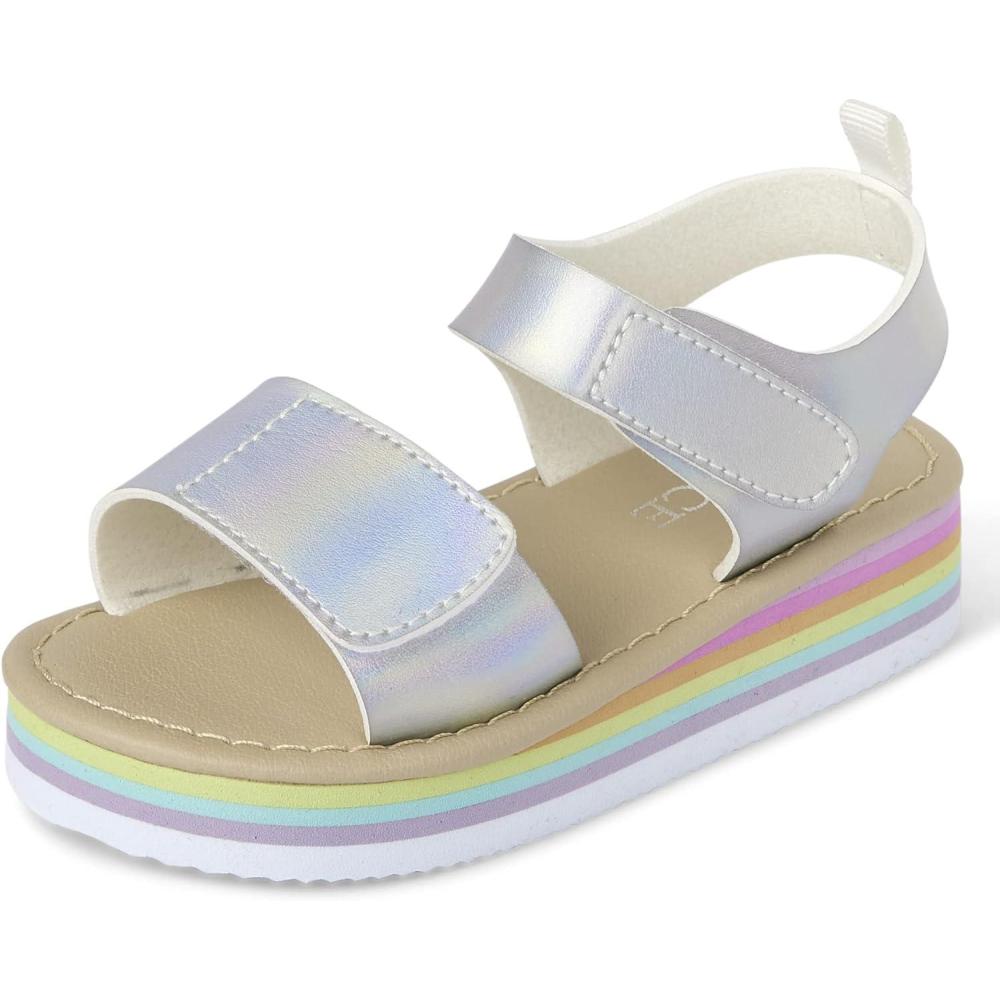 imageThe Childrens Place Baby Girls Baby Girls and Toddler Platform Sandals With Adjustable Ankle StrapSilver Multi